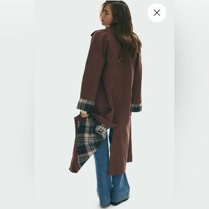H&M Brown Trench Coat with Plaid Lining